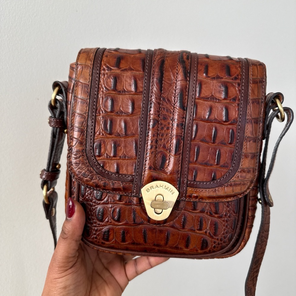 Brahmin Tan Croc-Embossed Crossbody Bag